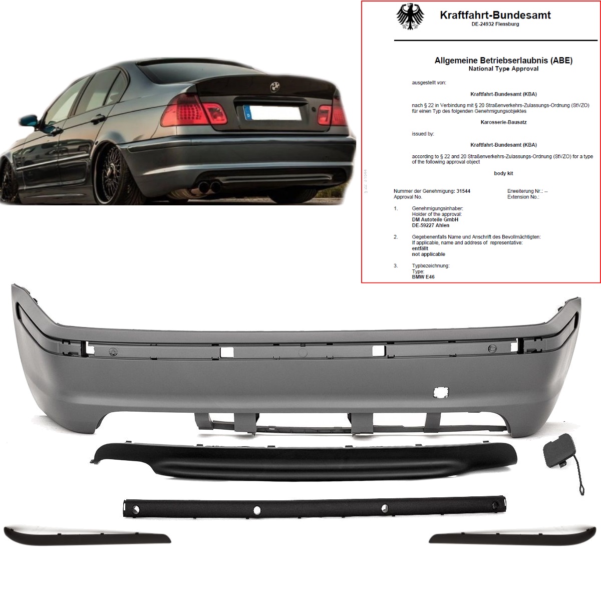 BMW 3er E46 Stoßstange Heckstoßstange Limousine M LOOK  + PDC 98-01 M-Technik II