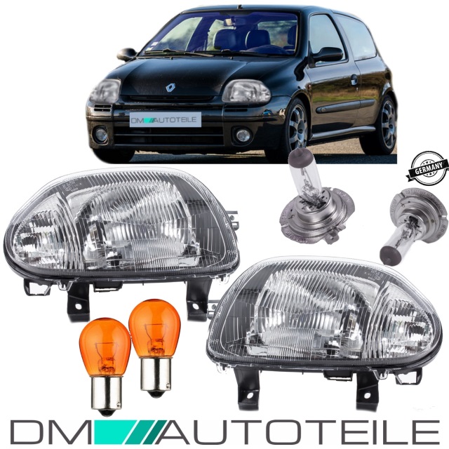 X Renault Clio Ii Scheinwerfer Schwarz Chrom H Bj Set Birnen