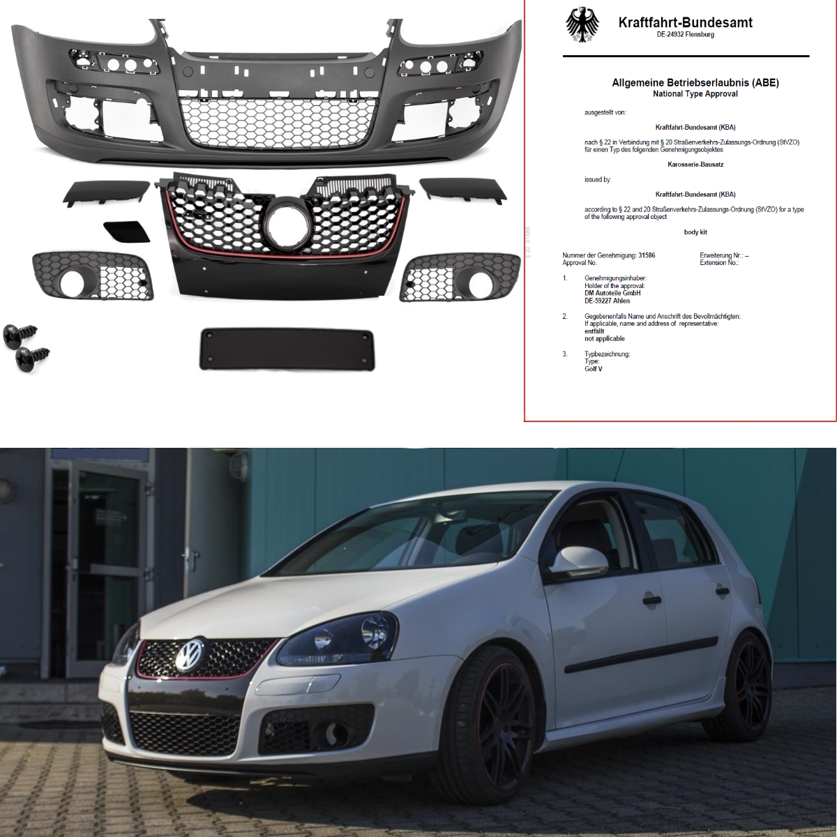 VW Golf 5 V GTI Look Front Bumper MK5+ GTI Grill with Red Border+ ABS Plastic eBay