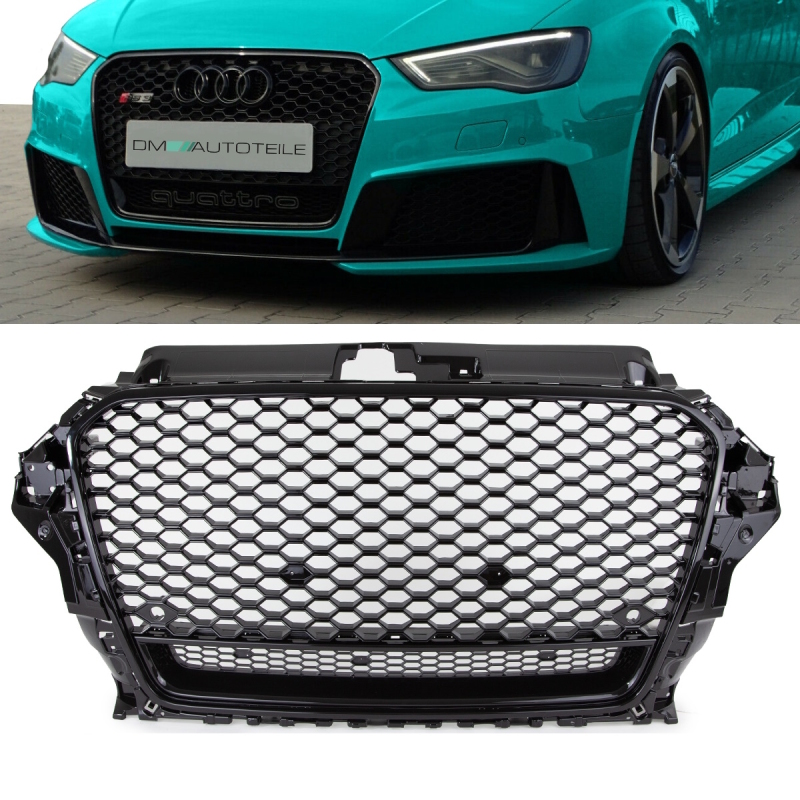 Badgeless Front Grille Grille Honeycomb Black Gloss Fits Audi A3 8V 12