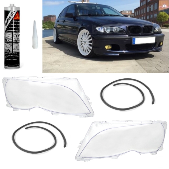 DICHTUNG+SIKAFLEX BMW E46 Coupe Cabrio Scheinwerferglas Scheinwerfer Glas 99-03