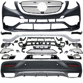 Full Bodykit Front + Rear Bumper + Tail Pipes + Front Grille  fits on Mercedes GLE W166 w/o AMG