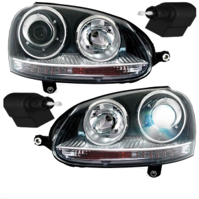 VW Golf 5 V left + right headlights lights halogen black GTI upgrade 03-08 + lens