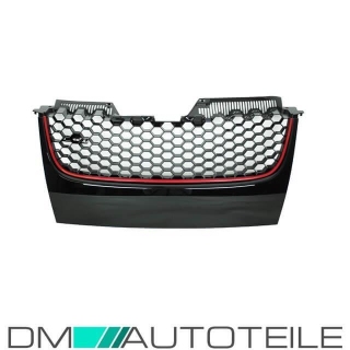 VW Golf 5 V Front Grille black with red fringe without emblem GTI look