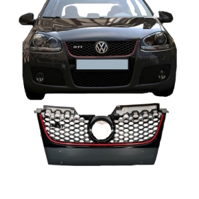 Kühlergrill / Wabengrill mit roter Leiste für VW Golf V 5 nur für GT / GTI in Schwarz Glanz