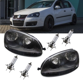 VW Golf 5 V GTI headlights Set black + 4x H7 bulbs H7/H7