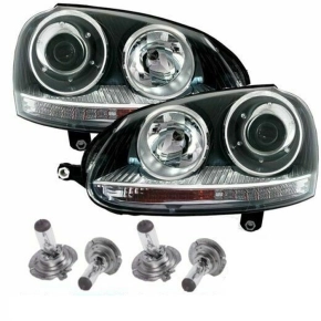 VW Golf 5 V GTI headlights DEPO black + 4x H7 bulbs H7/H7