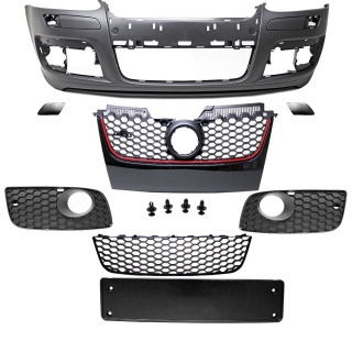 Sport Frontstoßstange / Frontschürze vorne mit Wabengrill in Schwarz Glanz und Gitter für VW Golf 5 nicht für GT, GTI und R32