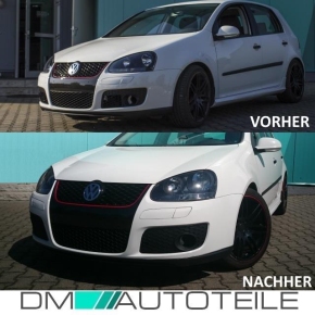 Sport Frontstoßstange / Frontschürze vorne mit Wabengrill in Schwarz Glanz und Gitter für VW Golf 5 nicht für GT, GTI und R32