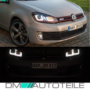 VW Golf 6 GTI conversion Front Set headlights LED 3U + Front Grille red trim