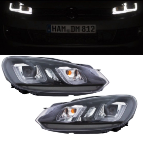 VW Golf 6 headlights H7 U-LED TFL Golf 7 look black 08-12