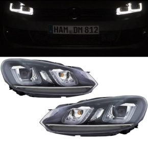 VW Golf 6 headlights H7 U-LED TFL Golf 7 look chrome trim...