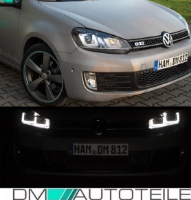 VW Golf 6 headlights H7 U-LED TFL Golf 7 look chrome trim 08-12