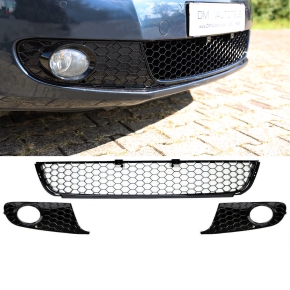 VW Golf MK6 VI Front Grille Bumper Honeycomb Black Gloss Central +RH+LH for Fogs