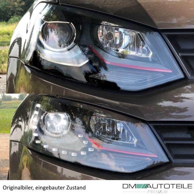 Scheinwerfer für VW Polo 6R 6C 09-17 schwarz rot Tagfahrlicht-Optik  dynamischer LED Blinker
