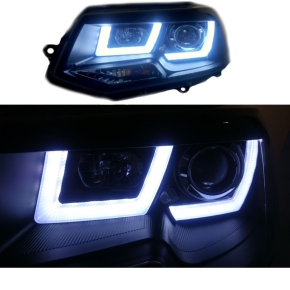 VW T5 GP Facelift headlights Set clear glass black 3D light bar H1/H1 09-15