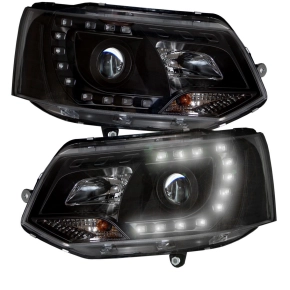 VW T5 Angel Eyes headlights black daytime running lights...