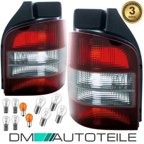 Set VW T5 Rear Lights Red Black Year 03-09 one Piece Tailgate + Bulbs