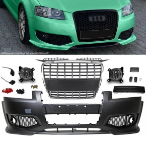 Front bumper made of ABS +Equipment fits on Audi A3 8P...