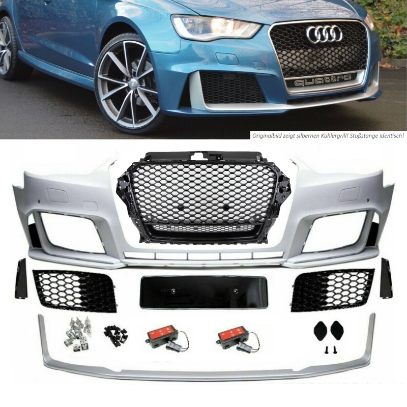 Sport Front Bumper + Grille Black fits for Audi A3 8V 12-16 RS3 RS Mo ...