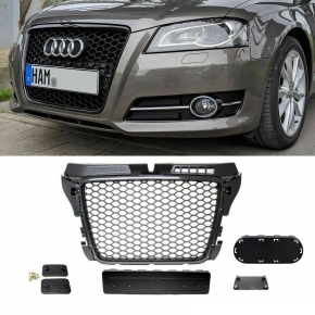 Badgeless Front Grille Grille Honeycomb Black Gloss fits Audi A3 8P 08-13 RS3 Mod