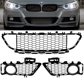 Set Black Gloss Front Grille Central +Fogs Cover Shadow...
