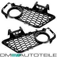 Set Black Gloss Front Grille Central +Fogs Cover Shadow Line