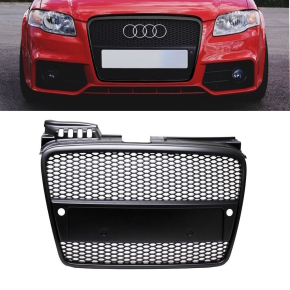 Front Grille honeycomb black semi-gloss + license plate holder suitable for Audi A4 B7 04-08 + RS4