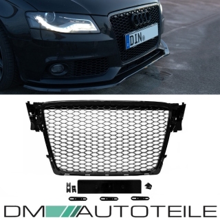 Front Grille Honeycomb Black Finish License Plate Holder Suitable For Audi A4 B8 08 12