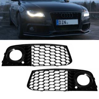 Set Audi A4 B8 Bumper honeycomb inSet fog lights 08-12 black finish