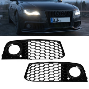 Set honeycomb fogs cover black gloss Set fog lights Audi A4 B8 standard Bumper 2008-2012