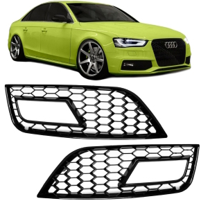 Front Bumper Grille Covers for Fog lights Black Gloss suitable for Audi A4 B8 11-15 + RS4