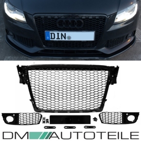 Set Front Grille honeycomb black mirror finsih + fog lights Grille suitable for Audi B8 08-12 + RS4