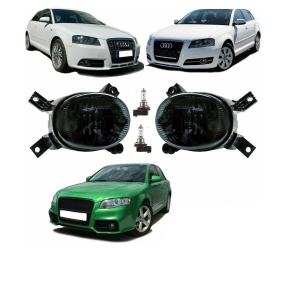 Set Fog Lights Black / Smoke + H11 Bulbs fits on Audi A3 8P 08-13 - A4 8E 04-08