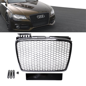 Badgeless Front Grille Grille Honeycomb Black Gloss fits Audi A4 B7 04-08 w/o RS4