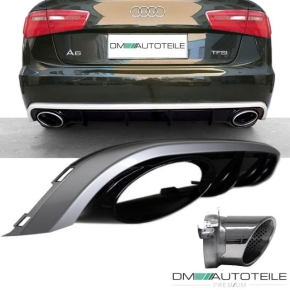 Rear Diffusor Black Gloss+ Tail Pipes fits on Audi A6 C7 Saloon 11-14 w/o RS6