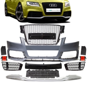 Sport Front Bumper + Spoiler Alu+Honeycomb Front Grille Black fits on Audi A5 8T w/o S5 + RS5