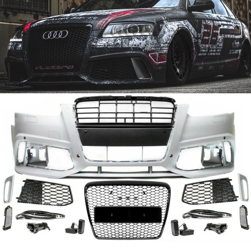 Sport Front Bumper +Grille Honeycomb Black Gloss fits on Audi A6 4F 04-11  w/o S6 + RS6