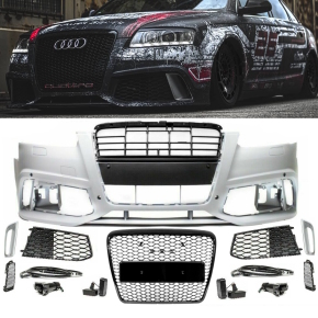 Sport Front Bumper +Grille Honeycomb Black Gloss fits on Audi A6 4F 04-11 w/o S6 + RS6