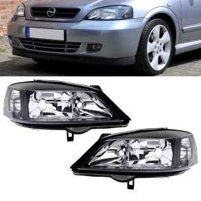 Set Opel (Vauxhall) Astra G headlights left & right clear glass black H7/HB3 97-04