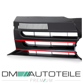 Front Grille fits on VW T5.1 GP up 09-15 Black Gloss Red Bars Badgeless Debadged