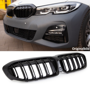 Doppelsteg-Kühlergrill für BMW 3er G20 / G21 Vorfacelift nicht für M3 in Schwarz Glanz mit ABE