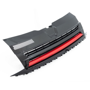 Kühlergrill Sport schwarz glänzend + Leiste Rot Clean ohne Emblem passt für VW T6 ab 04/2015