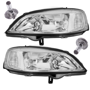 Set Opel (Vauxhall) Astra G headlights left + right clear glass chrome OEM H7/HB3 97-04 - 2x H7 Philips bulbs