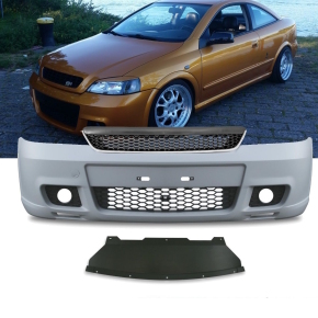 Set Opel (Vauxhall) Astra G OPC II design Front Bumper ABS / fog lights Smoke incl. Front Grille without emblem with chrome trim  97-04