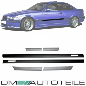 Set Türleisten Schwarz Zierleisten +Emblem Motorsport passt für BMW E36 Coupe Cabrio Serie & M-Paket