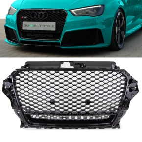 Badgeless Front Grille Honeycomb Black Gloss fits Audi A3 8V 12-16 w/o RS3 
