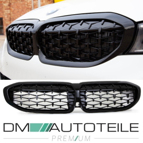 Set Front Kidney Grille Diamant Black Gloss fits BMW 3-Series G20 G21 all Models + M M3