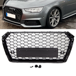 Front Grille Radiator honeycomb black gloss + license plate Holder suitable for Audi A4 B9 up 2016 w/o RS4