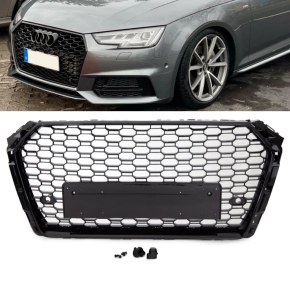 Front Grille Radiator honeycomb black gloss + license...
